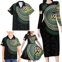 Torba Tribal Tattoo with Namele Leaves Family Matching Long Sleeve Bodycon Dress and Hawaiian Shirt
