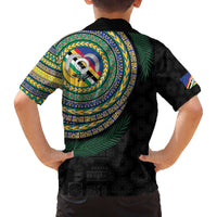 Torba Tribal Tattoo with Namele Leaves Family Matching Off The Shoulder Long Sleeve Dress and Hawaiian Shirt