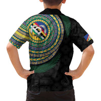 Torba Tribal Tattoo with Namele Leaves Family Matching Off Shoulder Short Dress and Hawaiian Shirt