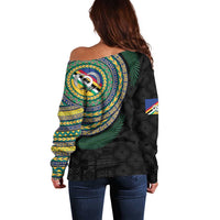 Torba Tribal Tattoo with Namele Leaves Off Shoulder Sweater