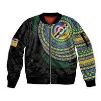 Torba Tribal Tattoo with Namele Leaves Sleeve Zip Bomber Jacket