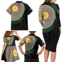 Shefa Tribal Tattoo with Namele Leaves Family Matching Long Sleeve Bodycon Dress and Hawaiian Shirt