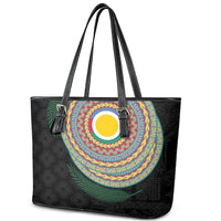 Shefa Tribal Tattoo with Namele Leaves Leather Tote Bag
