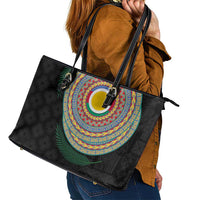 Shefa Tribal Tattoo with Namele Leaves Leather Tote Bag