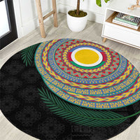 Shefa Tribal Tattoo with Namele Leaves Round Carpet