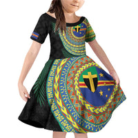 Tafea Tribal Tattoo with Namele Leaves Family Matching Off Shoulder Short Dress and Hawaiian Shirt