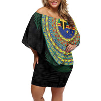 Tafea Tribal Tattoo with Namele Leaves Family Matching Off Shoulder Short Dress and Hawaiian Shirt