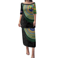 Tafea Tribal Tattoo with Namele Leaves Family Matching Puletasi and Hawaiian Shirt