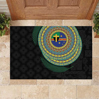 Tafea Tribal Tattoo with Namele Leaves Rubber Doormat LT03 Black - Polynesian Pride