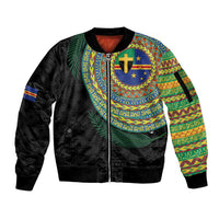 Tafea Tribal Tattoo with Namele Leaves Sleeve Zip Bomber Jacket