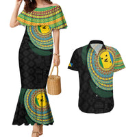 Malampa Tribal Tattoo with Namele Leaves Couples Matching Mermaid Dress and Hawaiian Shirt