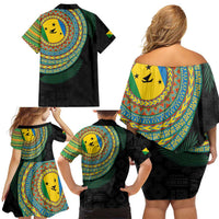 Malampa Tribal Tattoo with Namele Leaves Family Matching Off Shoulder Short Dress and Hawaiian Shirt