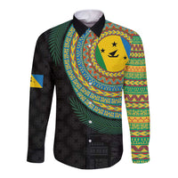 Malampa Tribal Tattoo with Namele Leaves Long Sleeve Button Shirt LT03 Unisex Black - Polynesian Pride