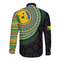Malampa Tribal Tattoo with Namele Leaves Long Sleeve Button Shirt LT03 - Polynesian Pride