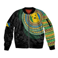 Malampa Tribal Tattoo with Namele Leaves Sleeve Zip Bomber Jacket