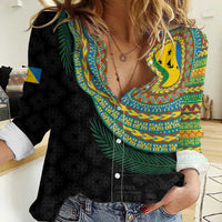 Malampa Tribal Tattoo with Namele Leaves Women Casual Shirt