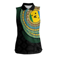Malampa Tribal Tattoo with Namele Leaves Women Sleeveless Polo Shirt LT03 Female Black - Polynesian Pride