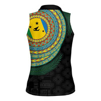 Malampa Tribal Tattoo with Namele Leaves Women Sleeveless Polo Shirt LT03 - Polynesian Pride