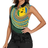 Malampa Tribal Tattoo with Namele Leaves Women Sleeveless Polo Shirt LT03 - Polynesian Pride
