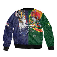 Manuʻa Islands and American Samoa Together Bomber Jacket Rooster and Eagle Mascot National Map and Flag Style