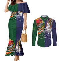 Manuʻa Islands and American Samoa Together Couples Matching Mermaid Dress and Long Sleeve Button Shirt Rooster and Eagle Mascot National Map and Flag Style