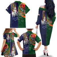 Manuʻa Islands and American Samoa Together Family Matching Off The Shoulder Long Sleeve Dress and Hawaiian Shirt Rooster and Eagle Mascot National Map and Flag Style