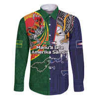 Manuʻa Islands and American Samoa Together Family Matching Off The Shoulder Long Sleeve Dress and Hawaiian Shirt Rooster and Eagle Mascot National Map and Flag Style
