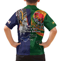 Manuʻa Islands and American Samoa Together Family Matching Short Sleeve Bodycon Dress and Hawaiian Shirt Rooster and Eagle Mascot National Map and Flag Style