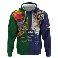 Manuʻa Islands and American Samoa Together Hoodie Rooster and Eagle Mascot National Map and Flag Style