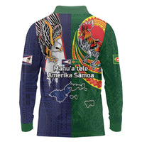 Manuʻa Islands and American Samoa Together Long Sleeve Polo Shirt Rooster and Eagle Mascot National Map and Flag Style