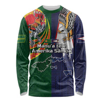 Manuʻa Islands and American Samoa Together Long Sleeve Shirt Rooster and Eagle Mascot National Map and Flag Style