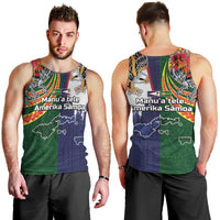 Manuʻa Islands and American Samoa Together Men Tank Top Rooster and Eagle Mascot National Map and Flag Style