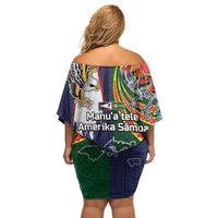 Manuʻa Islands and American Samoa Together Off Shoulder Short Dress Rooster and Eagle Mascot National Map and Flag Style