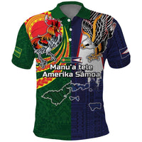 Manuʻa Islands and American Samoa Together Polo Shirt Rooster and Eagle Mascot National Map and Flag Style