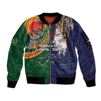 Manuʻa Islands and American Samoa Together Sleeve Zip Bomber Jacket Rooster and Eagle Mascot National Map and Flag Style