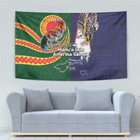 Manuʻa Islands and American Samoa Together Tapestry Rooster and Eagle Mascot National Map and Flag Style