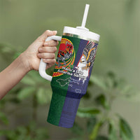 Manuʻa Islands and American Samoa Together Tumbler With Handle Rooster and Eagle Mascot National Map and Flag Style