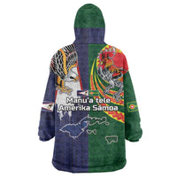 Manuʻa Islands and American Samoa Together Wearable Blanket Hoodie Rooster and Eagle Mascot National Map and Flag Style