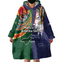 Manuʻa Islands and American Samoa Together Wearable Blanket Hoodie Rooster and Eagle Mascot National Map and Flag Style