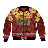 Aloha Plumeria Flowers Bomber Jacket With Hawaiian Style Tapa Tribal
