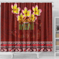 Aloha Plumeria Flowers Shower Curtain With Hawaiian Style Tapa Tribal