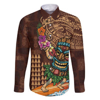 Hawaiian Tiki Mask Surfing Kakau Pattern Family Matching Mermaid Dress and Hawaiian Shirt