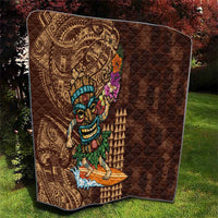 Hawaiian Tiki Mask Surfing Kakau Pattern Quilt