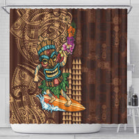 Hawaiian Tiki Mask Surfing Kakau Pattern Shower Curtain