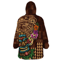 Hawaiian Tiki Mask Surfing Kakau Pattern Wearable Blanket Hoodie