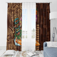 Hawaiian Tiki Mask Surfing Kakau Pattern Window Curtain