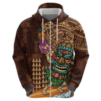 Hawaiian Tiki Mask Surfing Kakau Pattern Zip Hoodie