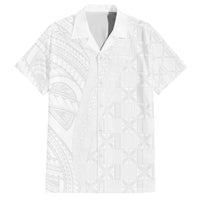 Niue White Sunday Family Matching Off The Shoulder Long Sleeve Dress and Hawaiian Shirt Hiapo Tribal Art Tattoos - Polynesian Pride