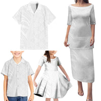 Niue White Sunday Family Matching Puletasi and Hawaiian Shirt Hiapo Tribal Art Tattoos - Polynesian Pride
