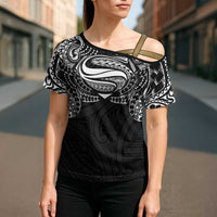 Super Samoan Traditional Tribal Art Tattoos Cross Shoulder Shirt Black Color - Polynesian Pride
